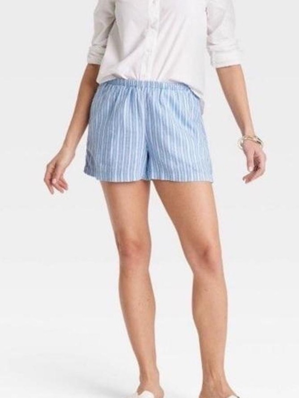 a new day Blue & White Striped High-Waist Linen-Blend Shorts